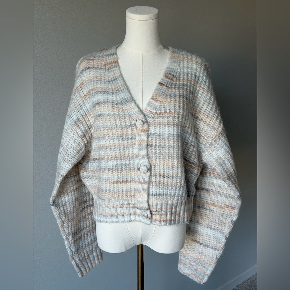 NWT All in Favor Stripe Cardigan Cropped Fit in Nude Tones-M